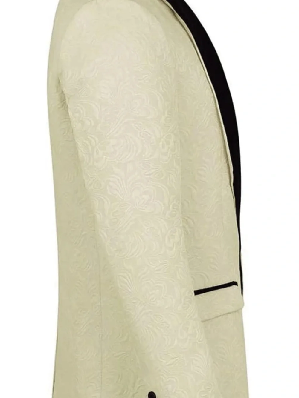 Cream Tuxedo Jacket with Black Shawl Lapel and Matching Vest
